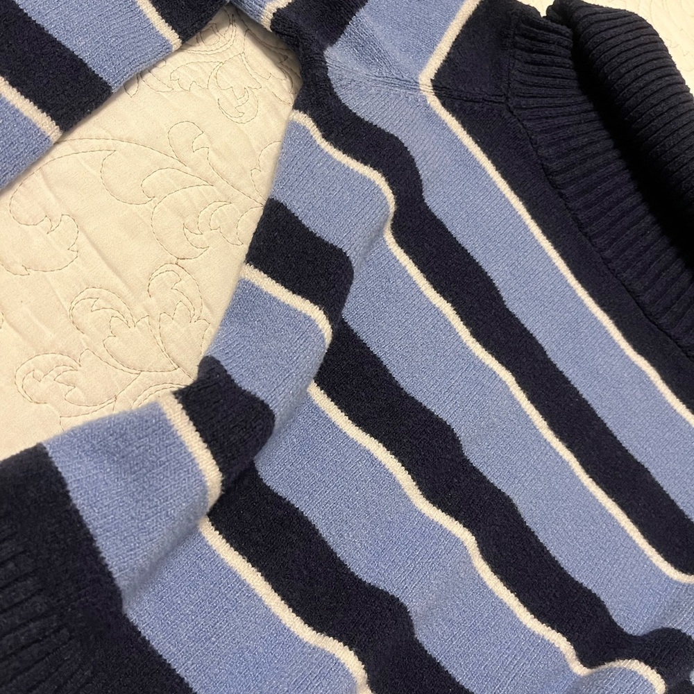 Navy and Light Blue Striped Women's Turtleneck Sweater - Picture 4 of 4